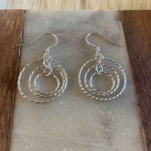 Diamond Cut Dangle Circle Hoop Earrings Solid Sterling Silver 925 Dangle Earring